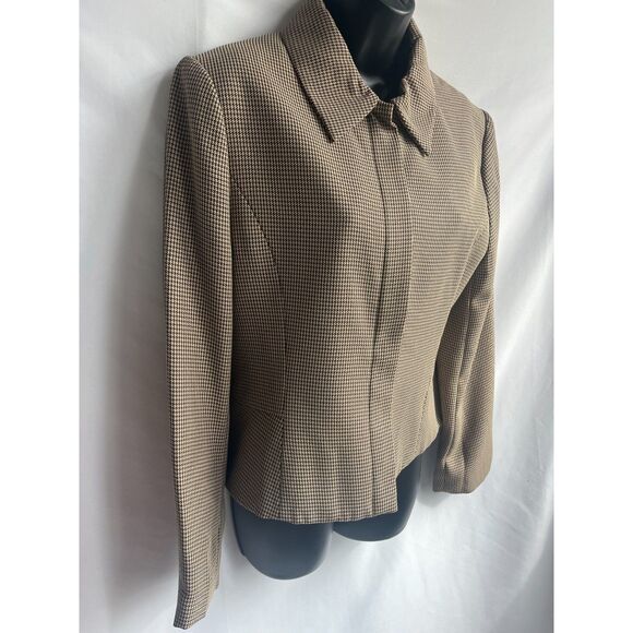 Vintage Uniform John Paul Richard Houndstooth Brown Zip Up Jacket Size 10 Retro - Picture 4 of 10